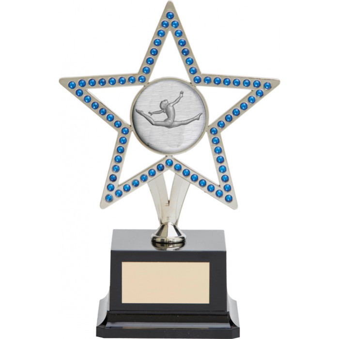  10'' SILVER METAL STAR WITH BLUE GEMSTONES - CHOICE OF SPORTS CENTRE 
